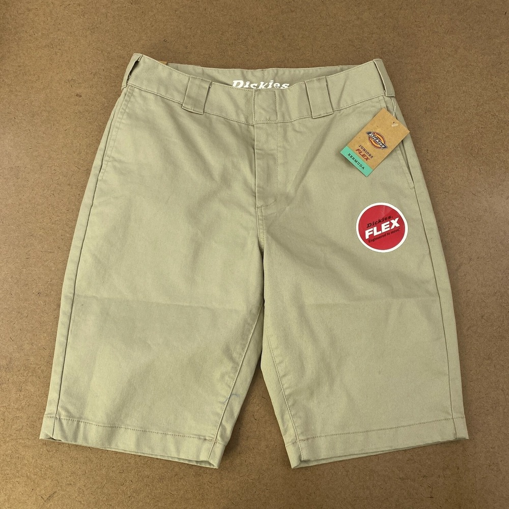 Dickies Juniors Flex Khaki Bermuda Shorts Size 9/29 Flex Utility Twill NWT
